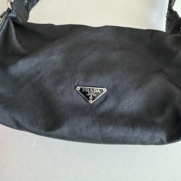 Prada Semitracolla nylon black purse Authentic Leather Handle RARE See Photos - Picture 7 of 14